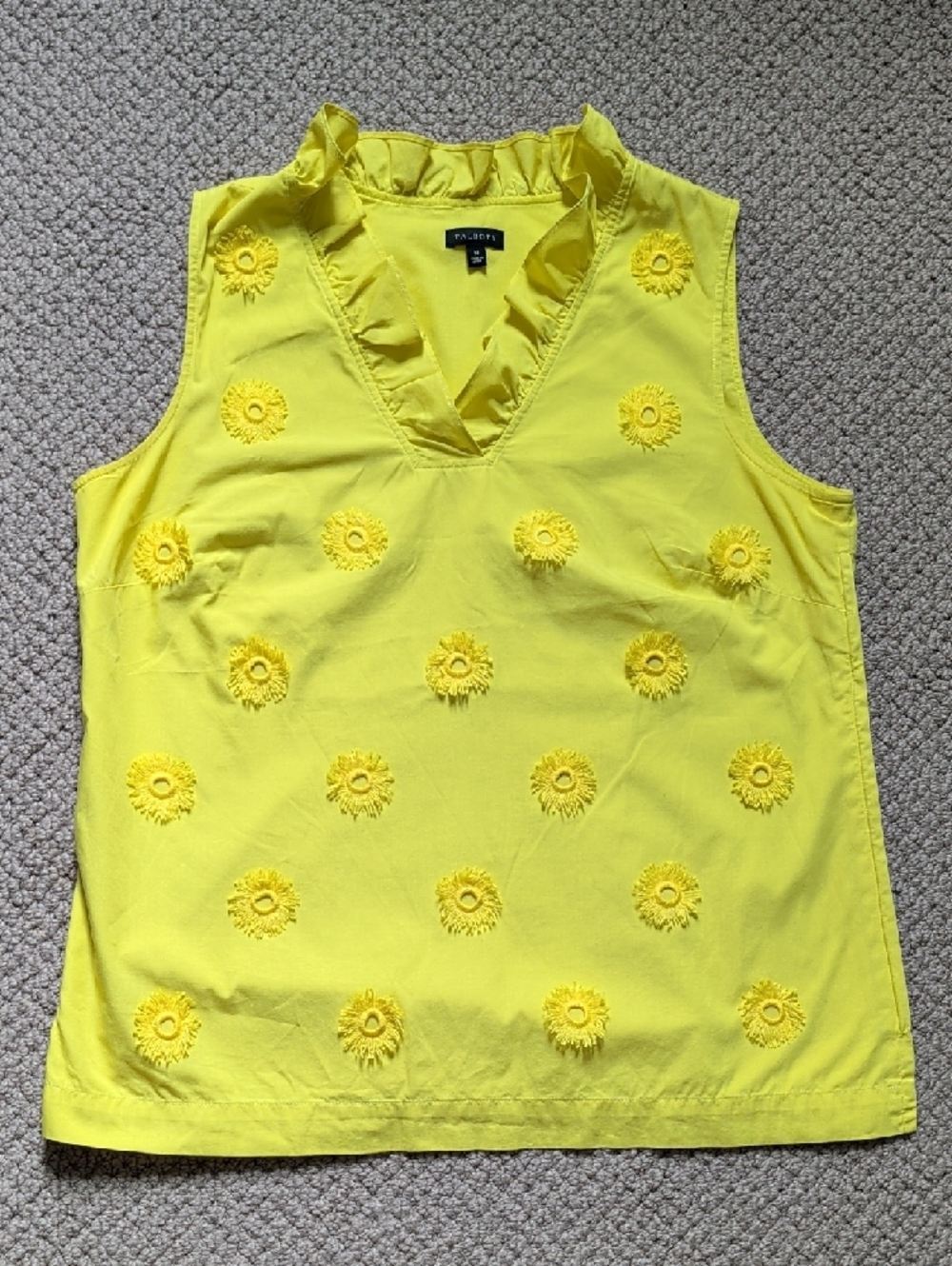 Talbots Yellow Sleeveless Ruffle-V Neck Floral Appliqué Top M - Picture 7 of 8